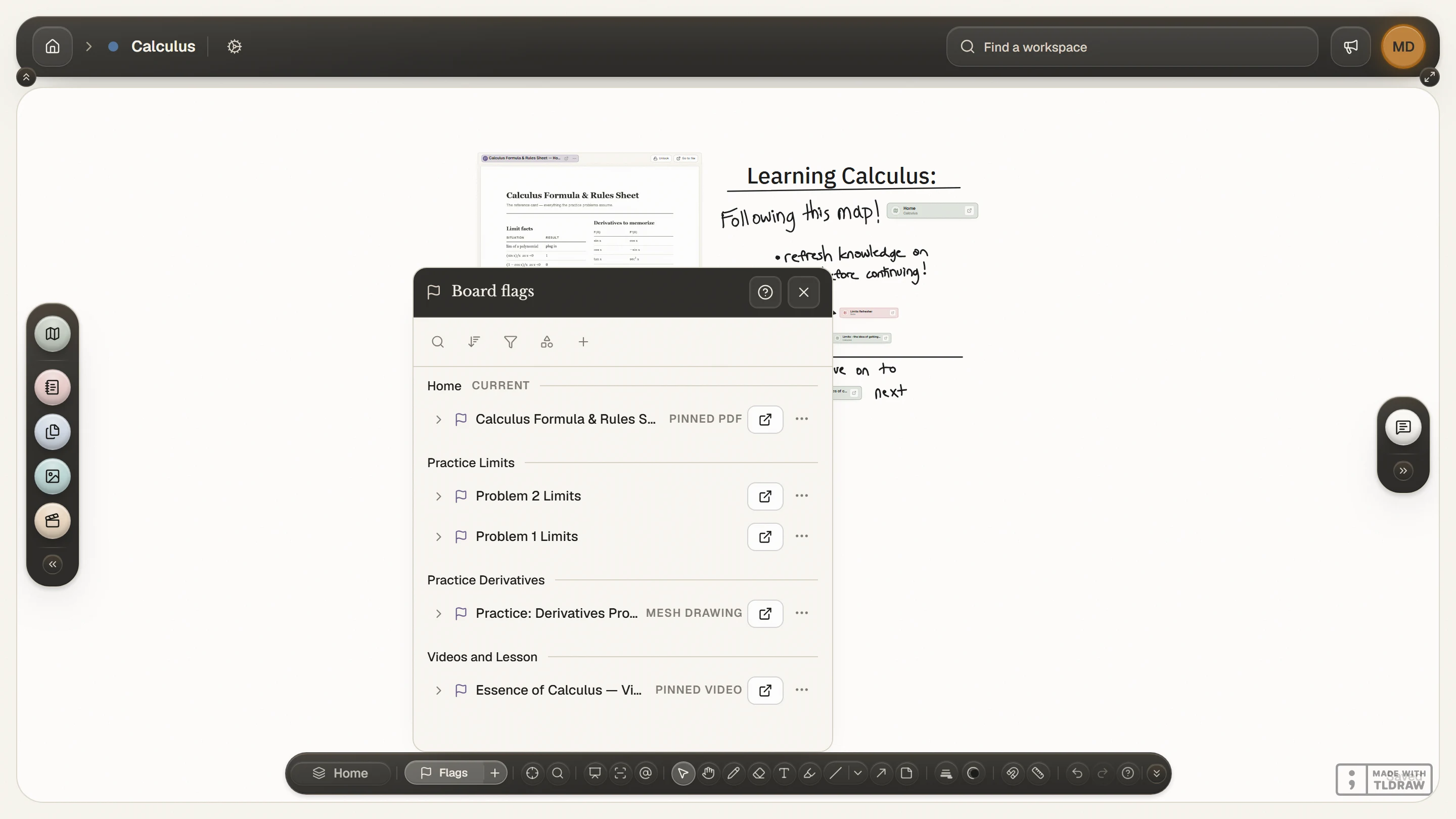 Following a Reference to its exact source page, then returning to the restored Board and chat position.
